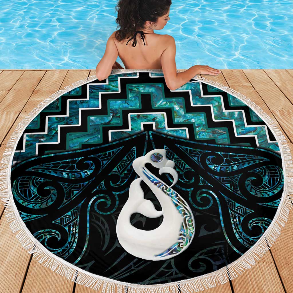 New Zealand Maori Beach Blanket Poutama Manaia Turquoise Paua Shell LT05 - Polynesian Pride