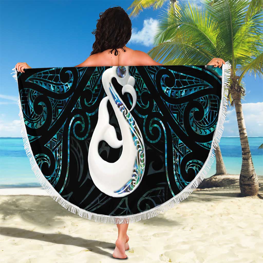 New Zealand Maori Beach Blanket Poutama Manaia Turquoise Paua Shell LT05 - Polynesian Pride