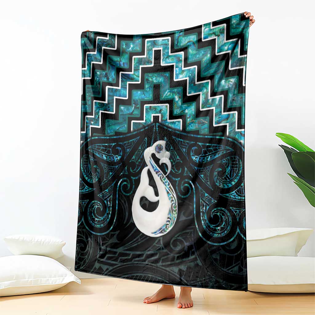 New Zealand Maori Blanket Poutama Manaia Turquoise Paua Shell LT05 - Polynesian Pride