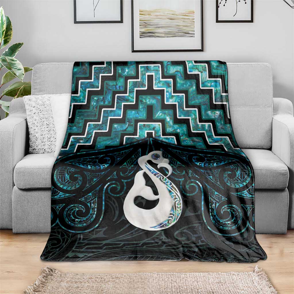 New Zealand Maori Blanket Poutama Manaia Turquoise Paua Shell LT05 - Polynesian Pride