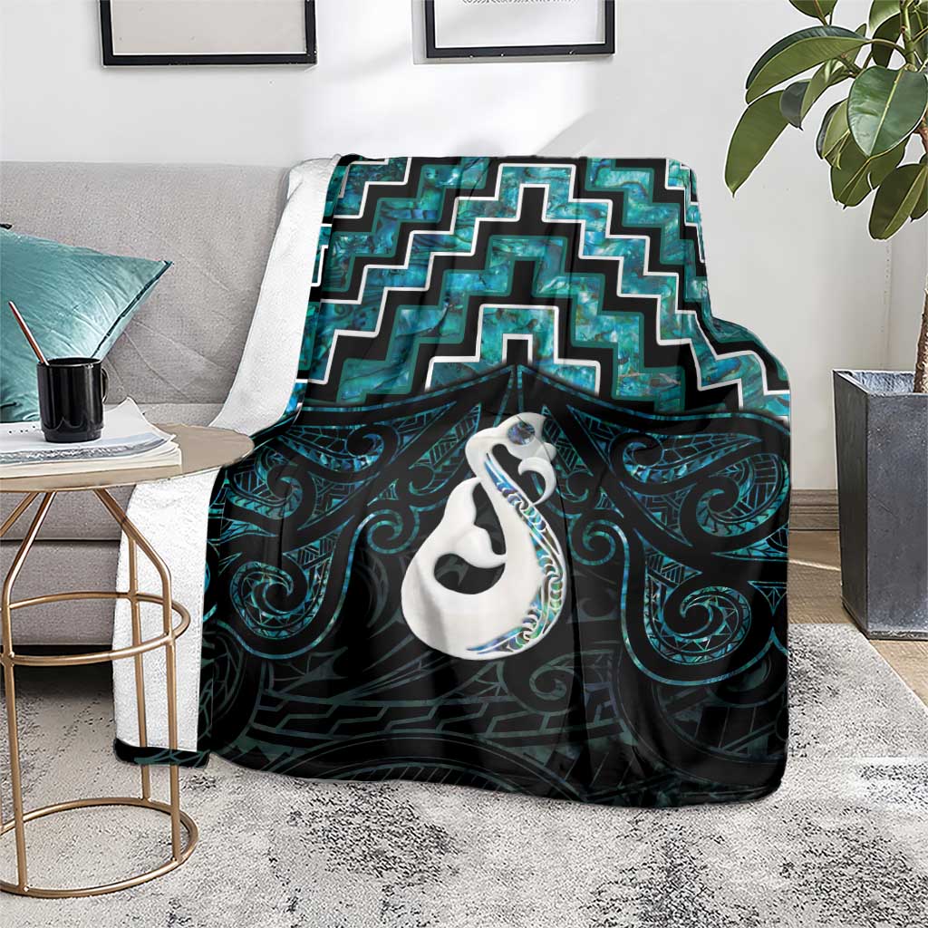 New Zealand Maori Blanket Poutama Manaia Turquoise Paua Shell LT05 - Polynesian Pride
