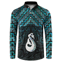 New Zealand Maori Button Sweatshirt Poutama Manaia Turquoise Paua Shell LT05 Turquoise - Polynesian Pride