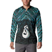 New Zealand Maori Button Sweatshirt Poutama Manaia Turquoise Paua Shell LT05 - Polynesian Pride