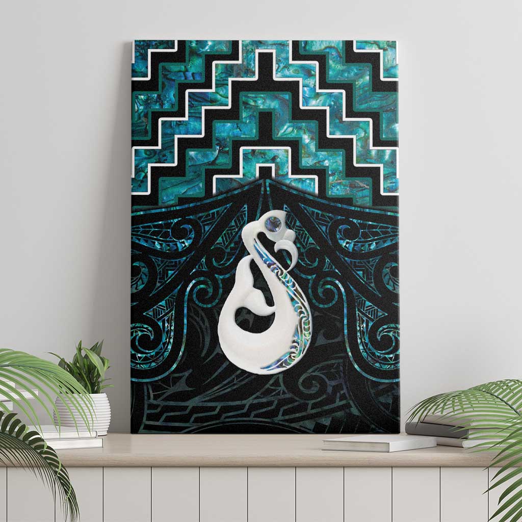 New Zealand Maori Canvas Wall Art Poutama Manaia Turquoise Paua Shell LT05 - Polynesian Pride