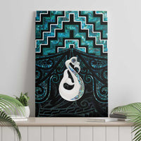 New Zealand Maori Canvas Wall Art Poutama Manaia Turquoise Paua Shell LT05 - Polynesian Pride
