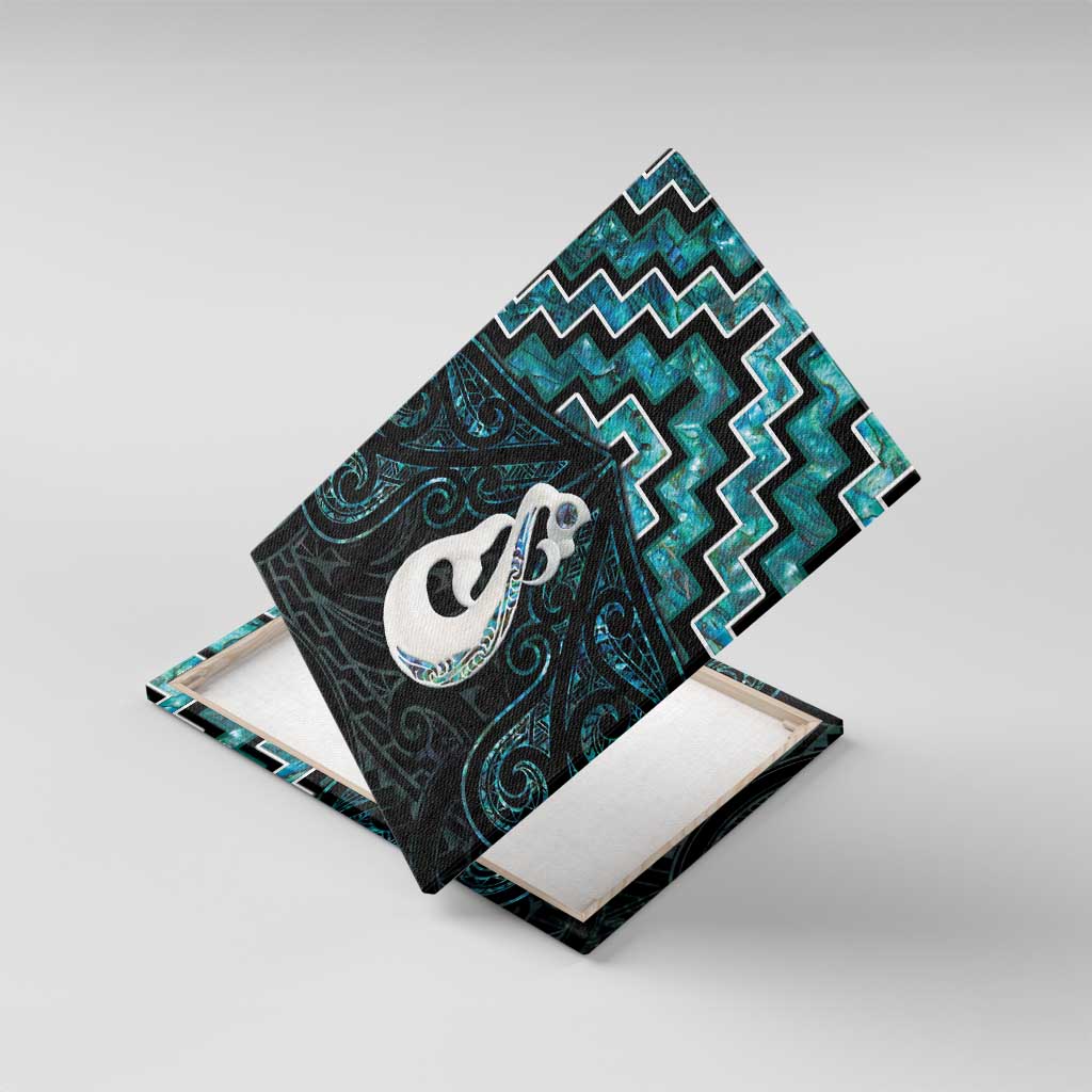 New Zealand Maori Canvas Wall Art Poutama Manaia Turquoise Paua Shell LT05 With Frame Turquoise - Polynesian Pride
