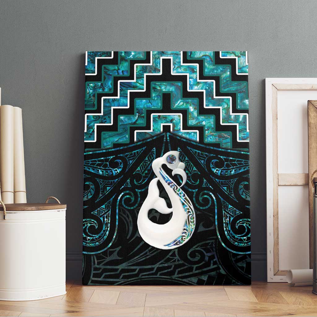 New Zealand Maori Canvas Wall Art Poutama Manaia Turquoise Paua Shell LT05 - Polynesian Pride