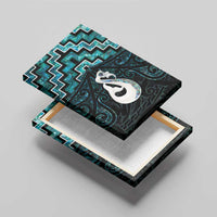 New Zealand Maori Canvas Wall Art Poutama Manaia Turquoise Paua Shell LT05 - Polynesian Pride