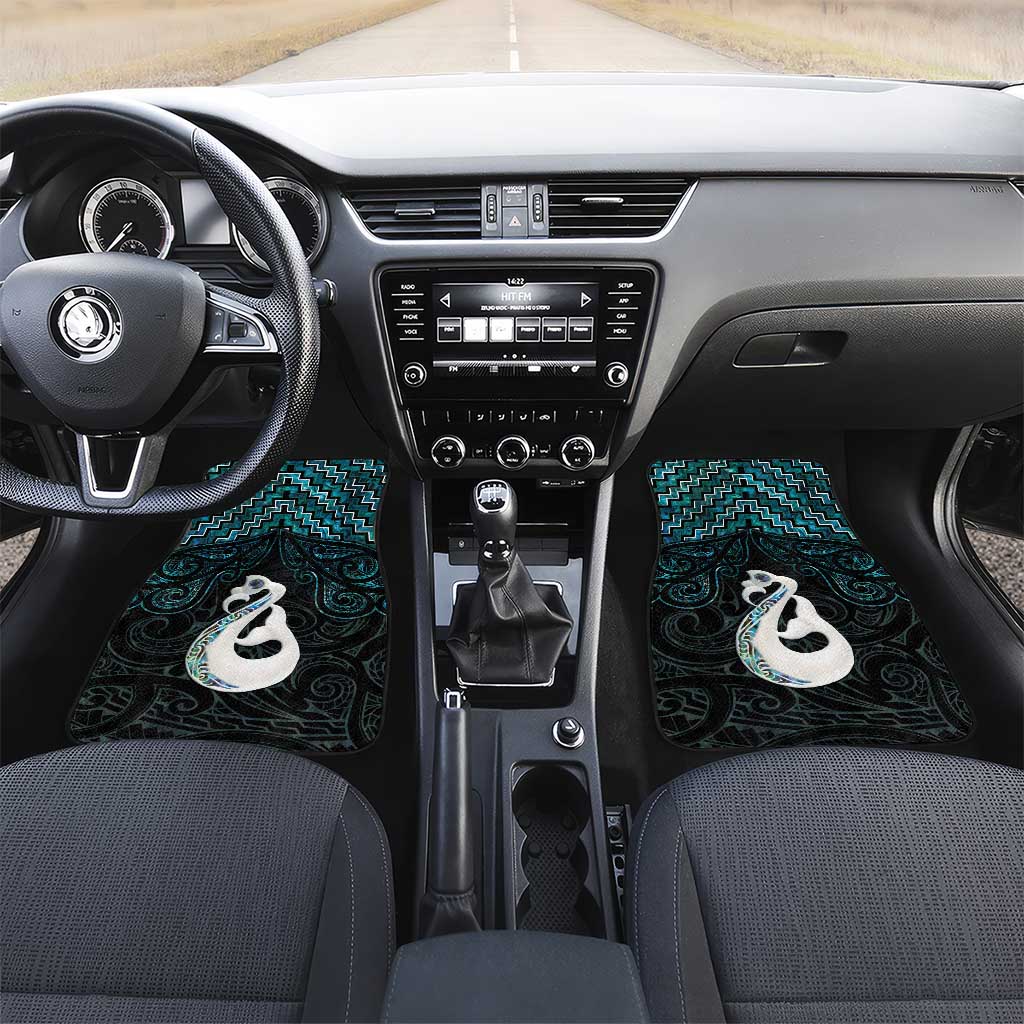 New Zealand Maori Car Mats Poutama Manaia Turquoise Paua Shell LT05 Set 2pcs - Front Turquoise - Polynesian Pride