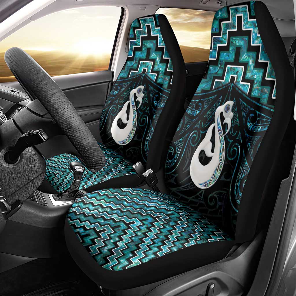 New Zealand Maori Car Seat Cover Poutama Manaia Turquoise Paua Shell