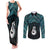 New Zealand Maori Couples Matching Tank Maxi Dress and Long Sleeve Button Shirt Poutama Manaia Turquoise Paua Shell