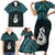 New Zealand Maori Family Matching Short Sleeve Bodycon Dress and Hawaiian Shirt Poutama Manaia Turquoise Paua Shell