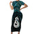 New Zealand Maori Family Matching Short Sleeve Bodycon Dress and Hawaiian Shirt Poutama Manaia Turquoise Paua Shell