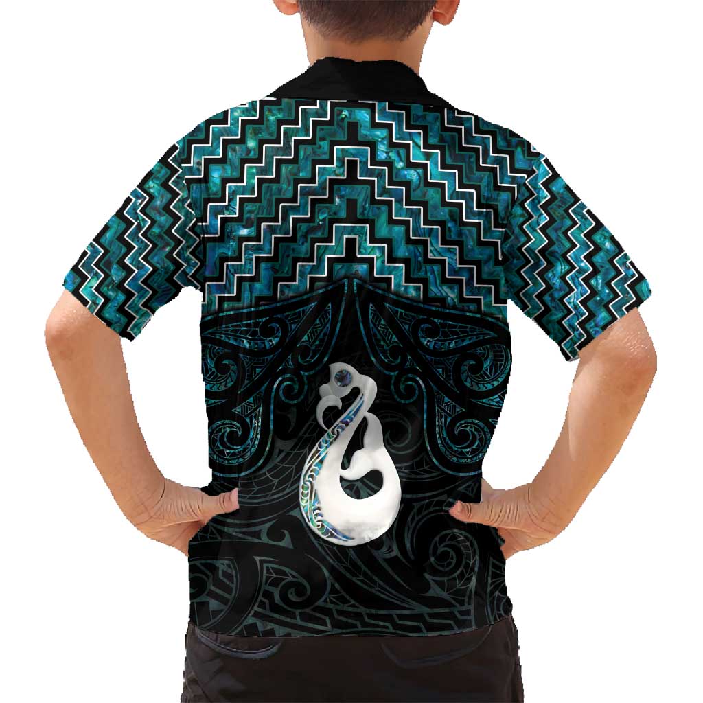 New Zealand Maori Family Matching Summer Maxi Dress and Hawaiian Shirt Poutama Manaia Turquoise Paua Shell