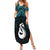 New Zealand Maori Family Matching Summer Maxi Dress and Hawaiian Shirt Poutama Manaia Turquoise Paua Shell