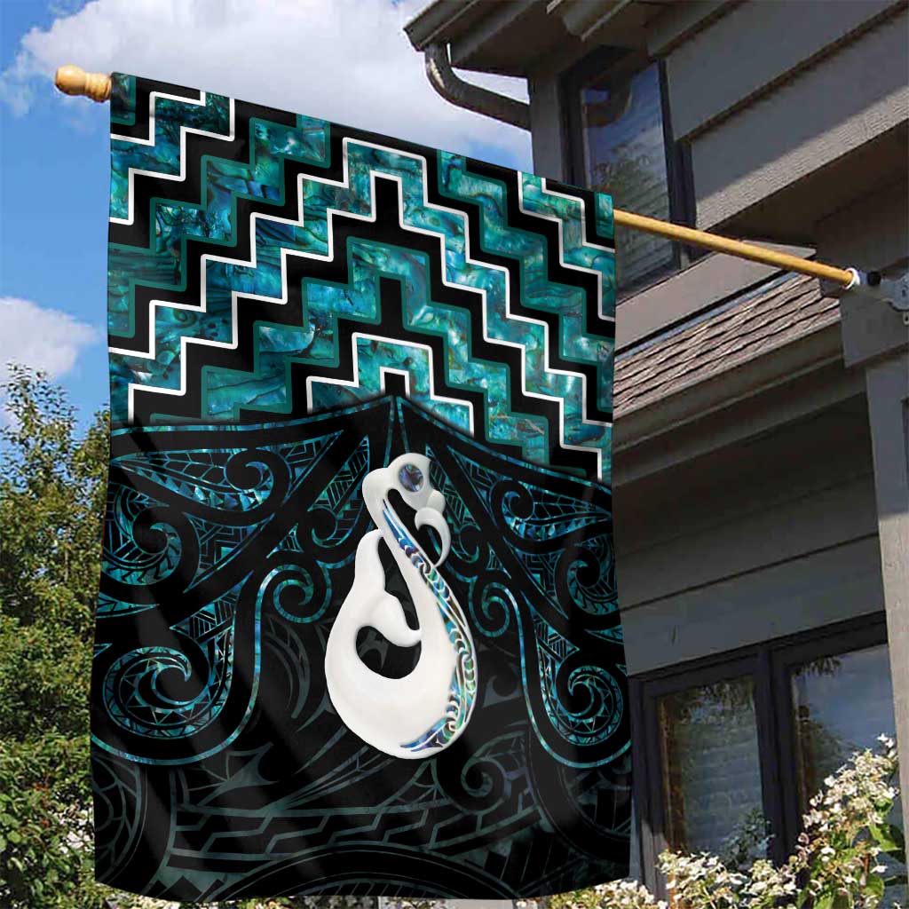 New Zealand Maori Garden Flag Poutama Manaia Turquoise Paua Shell LT05 - Polynesian Pride