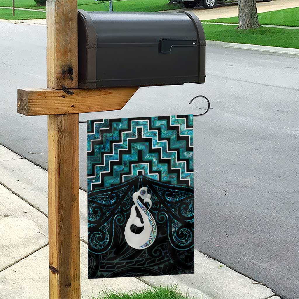 New Zealand Maori Garden Flag Poutama Manaia Turquoise Paua Shell LT05 - Polynesian Pride
