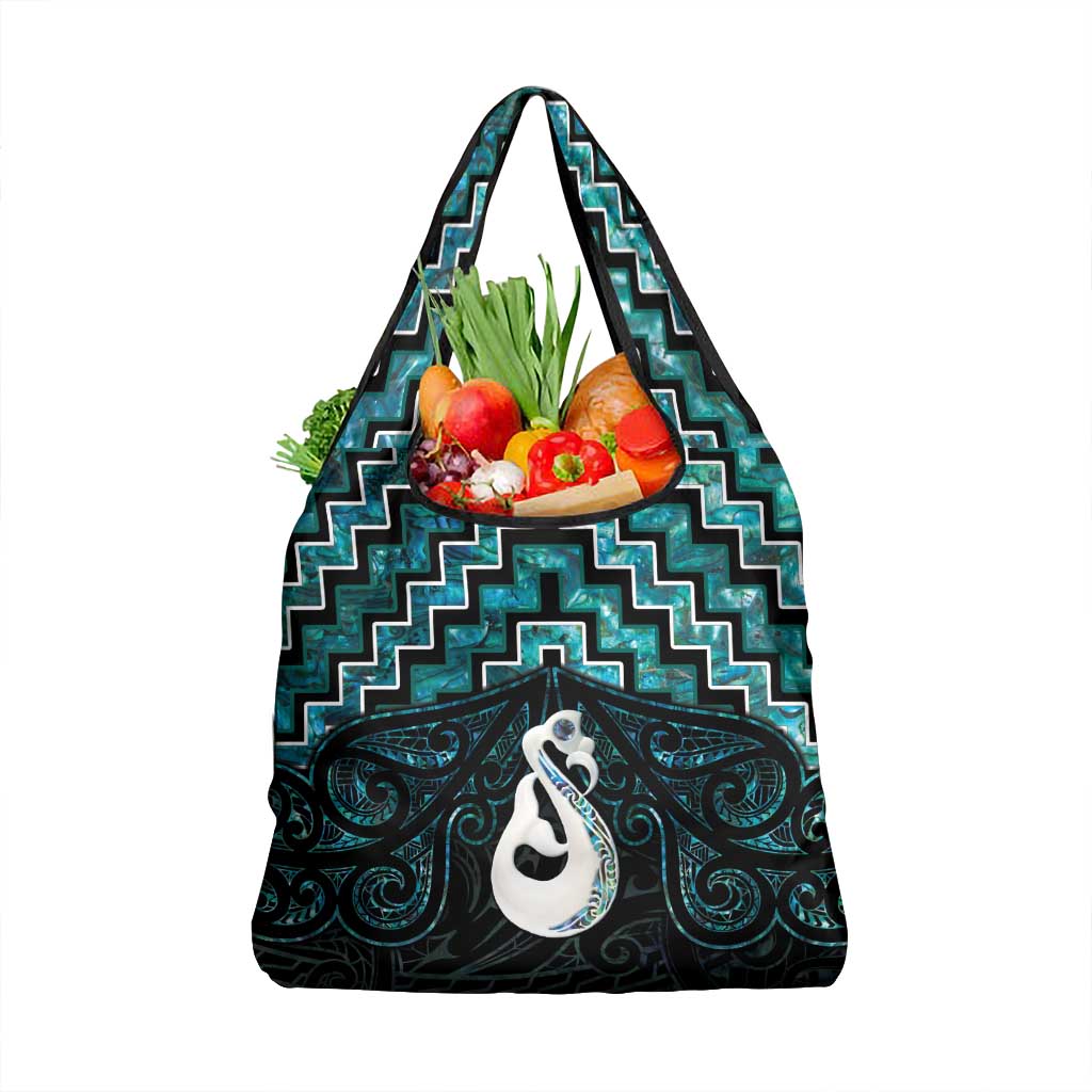 New Zealand Maori Grocery Bag Poutama Manaia Turquoise Paua Shell LT05 1-pack One Size Turquoise - Polynesian Pride