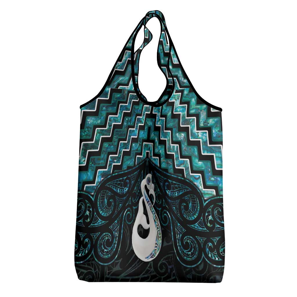 New Zealand Maori Grocery Bag Poutama Manaia Turquoise Paua Shell LT05 - Polynesian Pride