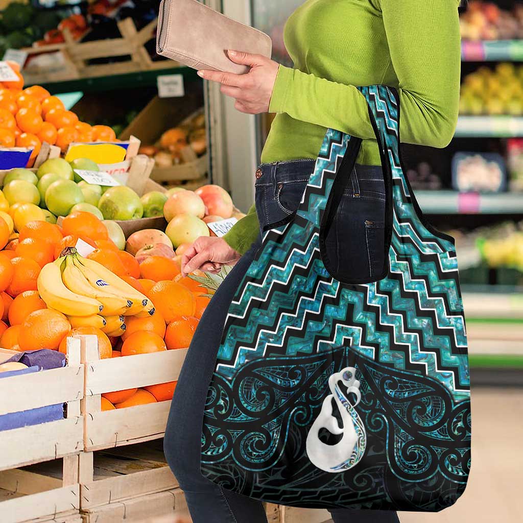 New Zealand Maori Grocery Bag Poutama Manaia Turquoise Paua Shell LT05 - Polynesian Pride