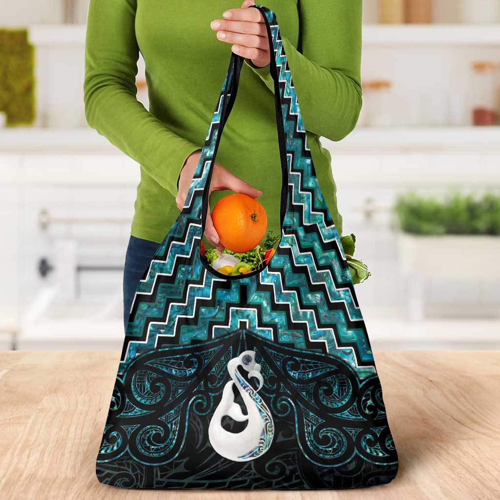 New Zealand Maori Grocery Bag Poutama Manaia Turquoise Paua Shell LT05 - Polynesian Pride
