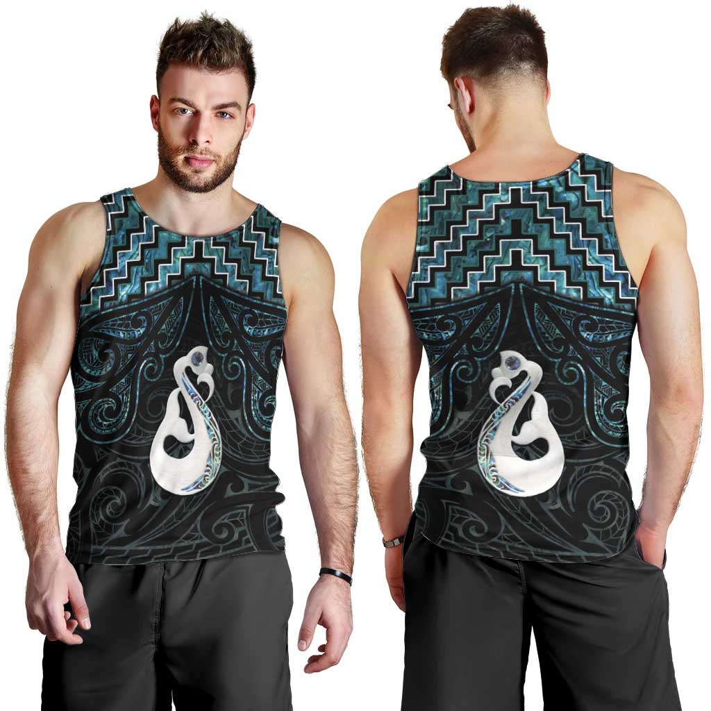 New Zealand Maori Men Tank Top Poutama Manaia Turquoise Paua Shell LT05 - Polynesian Pride