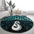 New Zealand Maori Round Carpet Poutama Manaia Turquoise Paua Shell