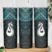 New Zealand Maori Skinny Tumbler Poutama Manaia Turquoise Paua Shell