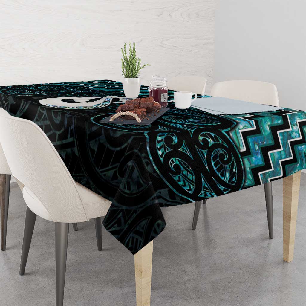 New Zealand Maori Tablecloth Poutama Manaia Turquoise Paua Shell LT05 - Polynesian Pride
