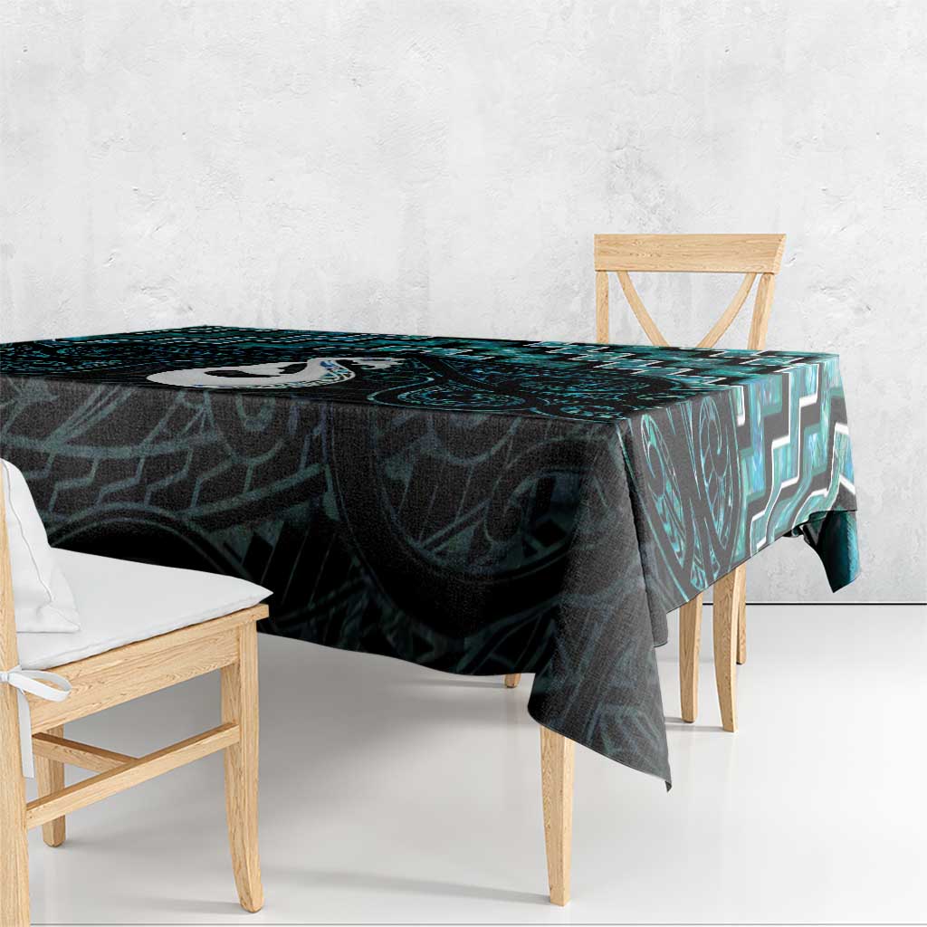New Zealand Maori Tablecloth Poutama Manaia Turquoise Paua Shell LT05 - Polynesian Pride