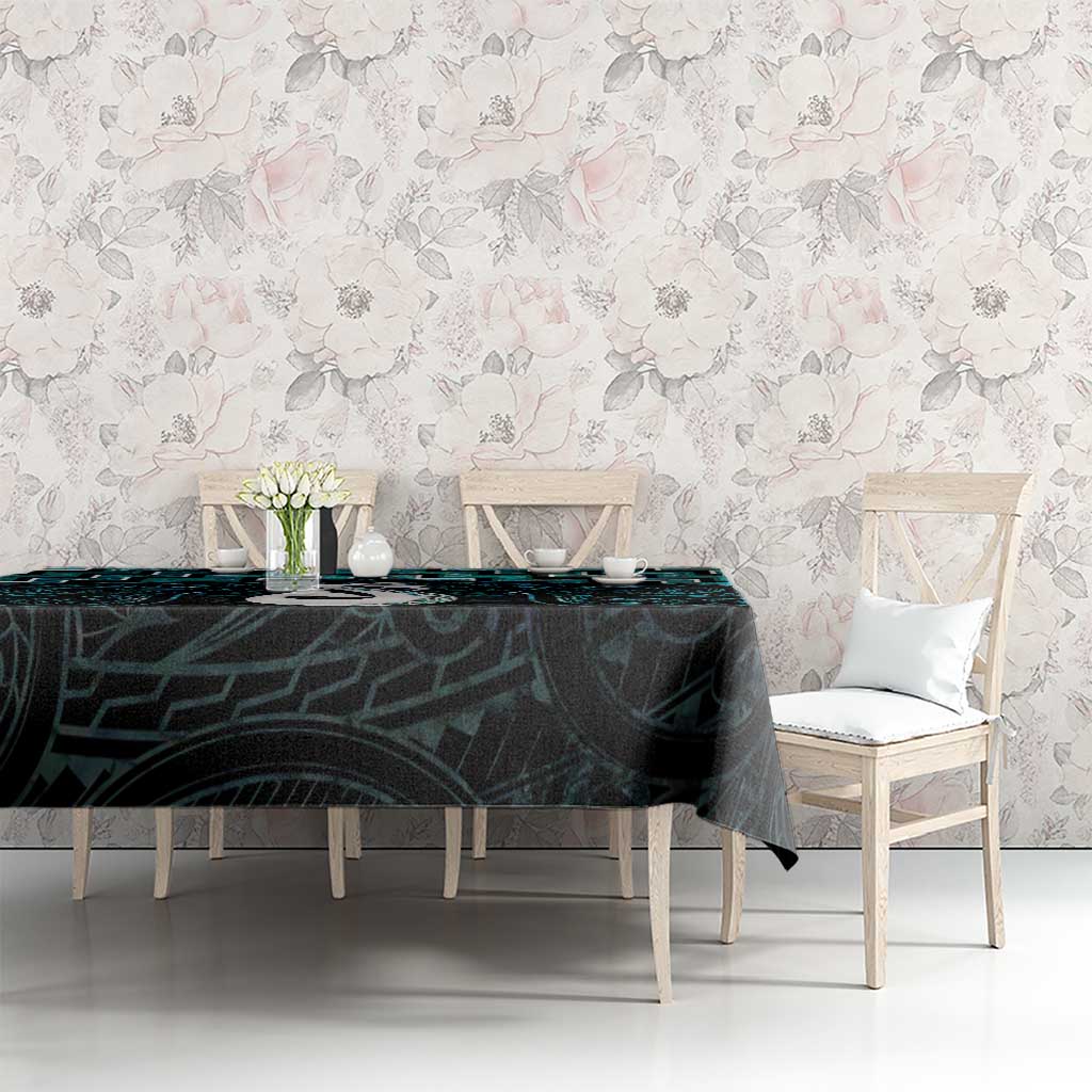 New Zealand Maori Tablecloth Poutama Manaia Turquoise Paua Shell LT05 - Polynesian Pride