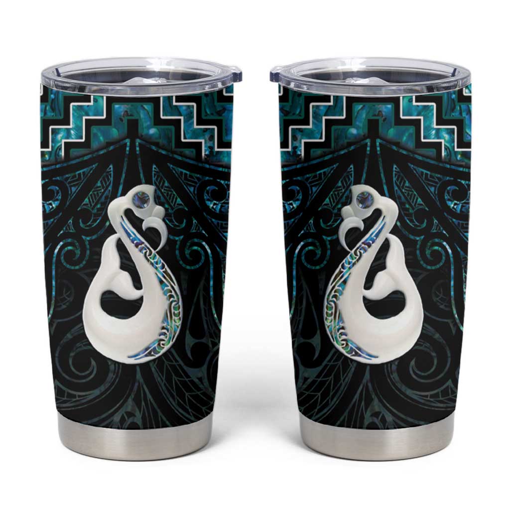 New Zealand Maori Tumbler Cup Poutama Manaia Turquoise Paua Shell LT05 Turquoise - Polynesian Pride