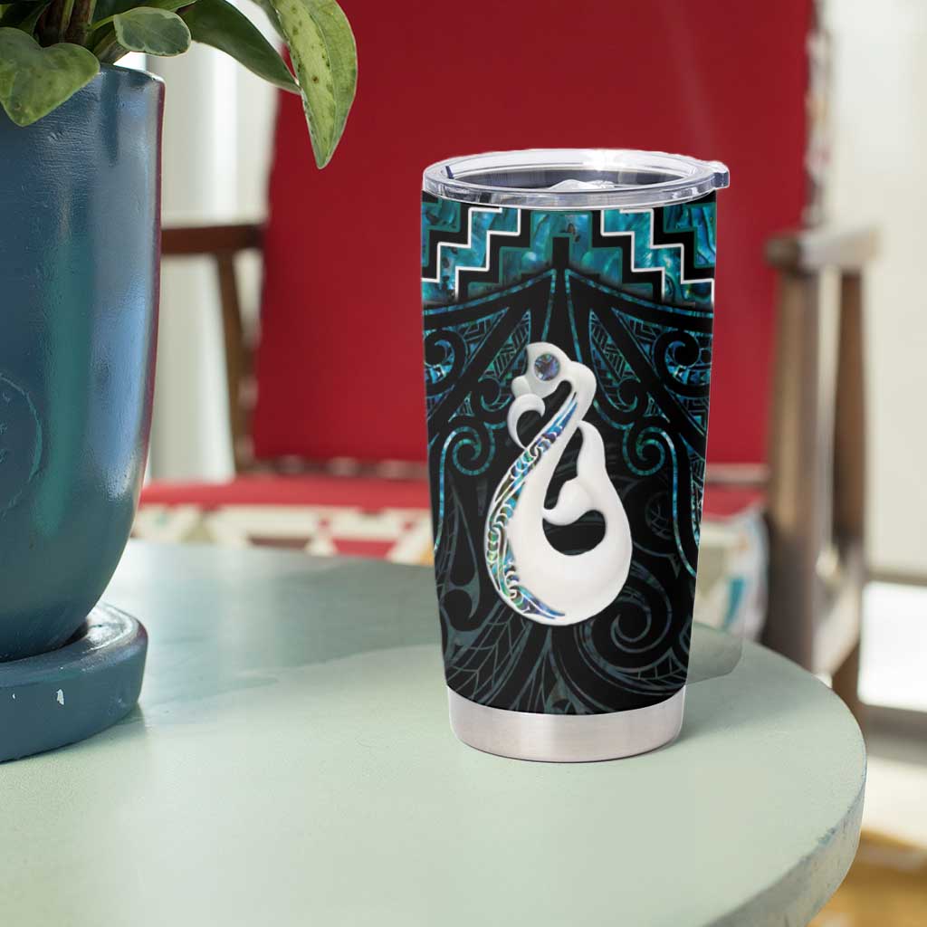 New Zealand Maori Tumbler Cup Poutama Manaia Turquoise Paua Shell LT05 - Polynesian Pride