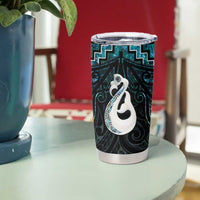 New Zealand Maori Tumbler Cup Poutama Manaia Turquoise Paua Shell LT05 - Polynesian Pride