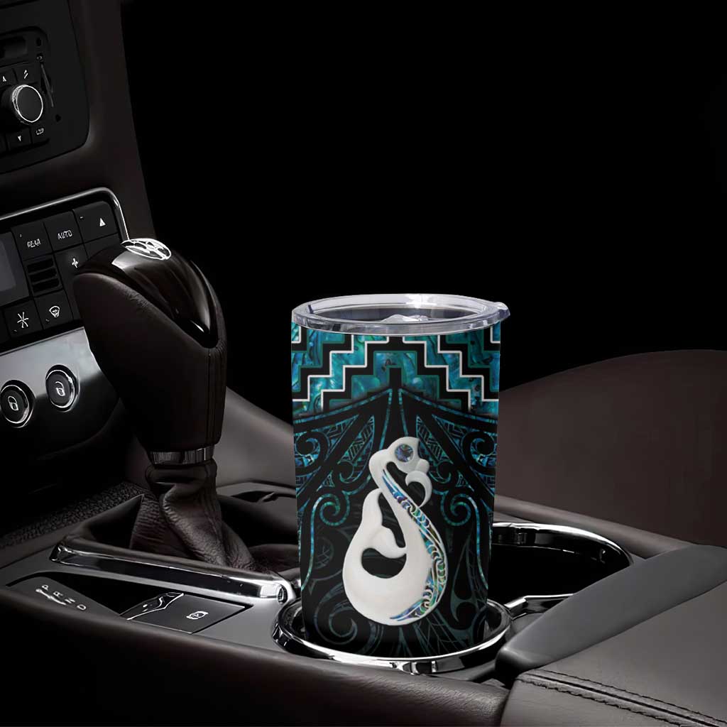 New Zealand Maori Tumbler Cup Poutama Manaia Turquoise Paua Shell LT05 - Polynesian Pride