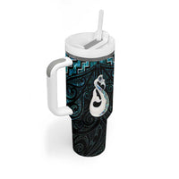 New Zealand Maori Tumbler With Handle Poutama Manaia Turquoise Paua Shell LT05 - Polynesian Pride