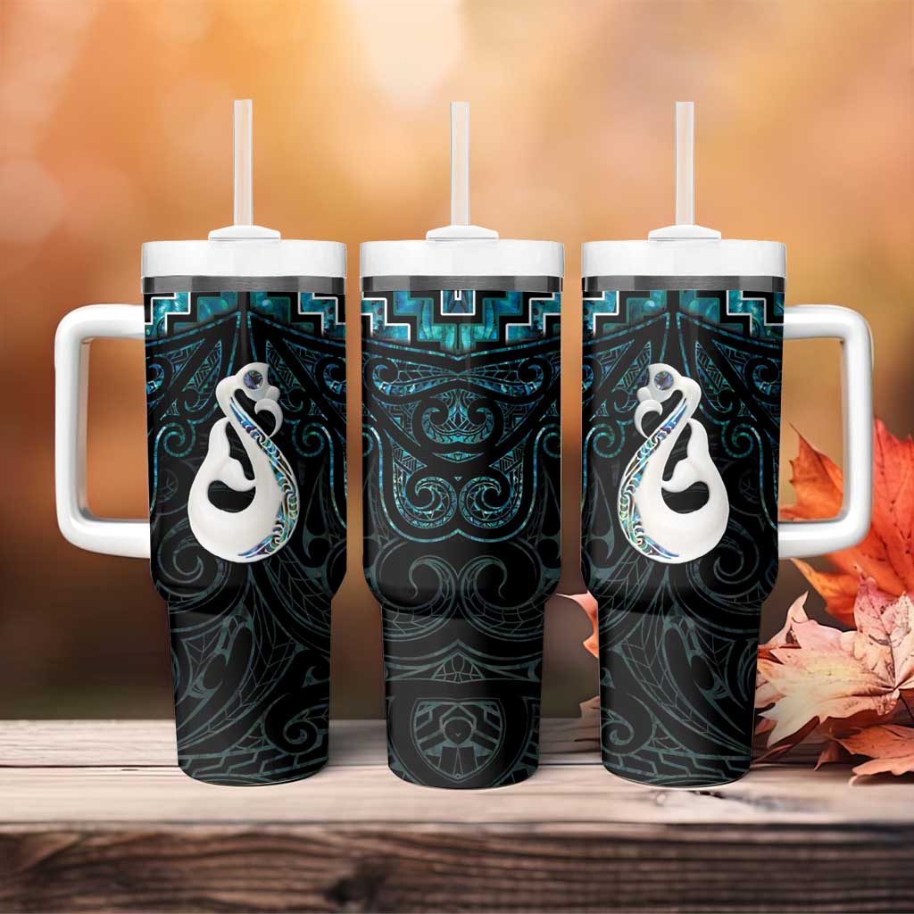 New Zealand Maori Tumbler With Handle Poutama Manaia Turquoise Paua Shell LT05 - Polynesian Pride