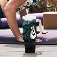 New Zealand Maori Tumbler With Handle Poutama Manaia Turquoise Paua Shell LT05 - Polynesian Pride