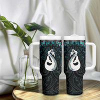 New Zealand Maori Tumbler With Handle Poutama Manaia Turquoise Paua Shell LT05 - Polynesian Pride