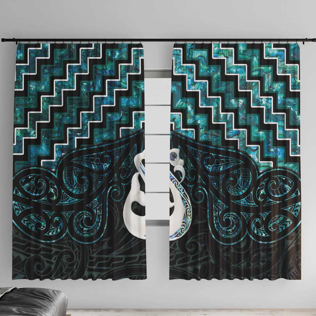 New Zealand Maori Window Curtain Poutama Manaia Turquoise Paua Shell LT05 With Hooks Turquoise - Polynesian Pride
