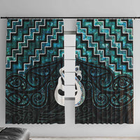 New Zealand Maori Window Curtain Poutama Manaia Turquoise Paua Shell LT05 With Hooks Turquoise - Polynesian Pride