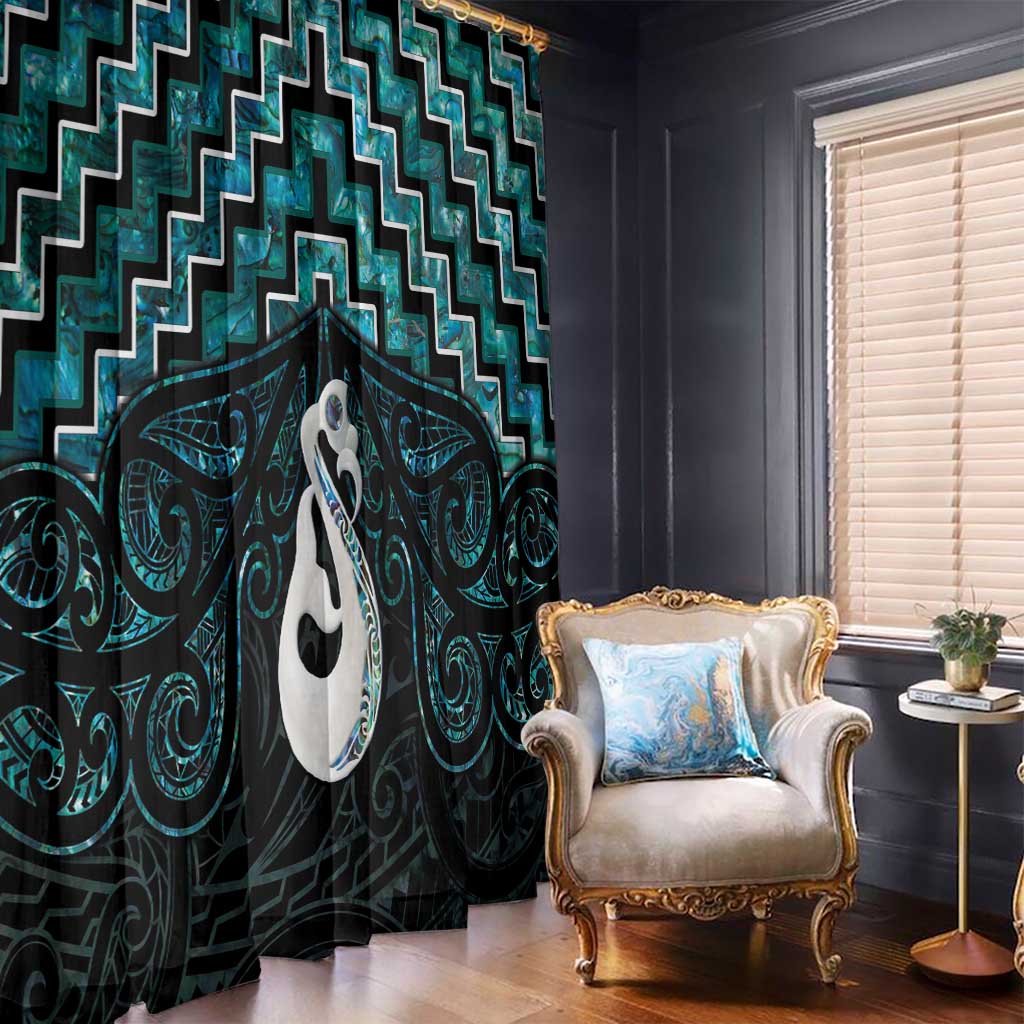 New Zealand Maori Window Curtain Poutama Manaia Turquoise Paua Shell LT05 - Polynesian Pride