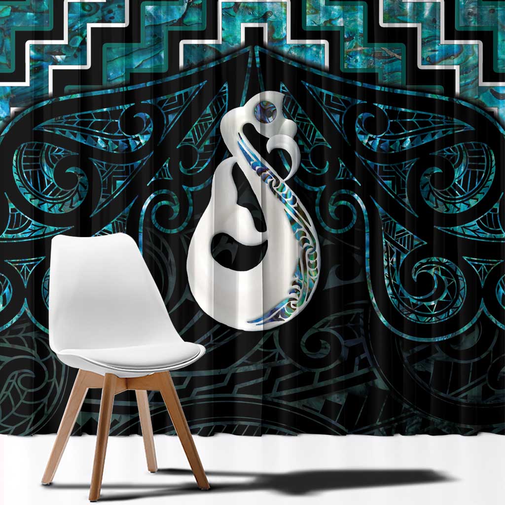 New Zealand Maori Window Curtain Poutama Manaia Turquoise Paua Shell LT05 - Polynesian Pride