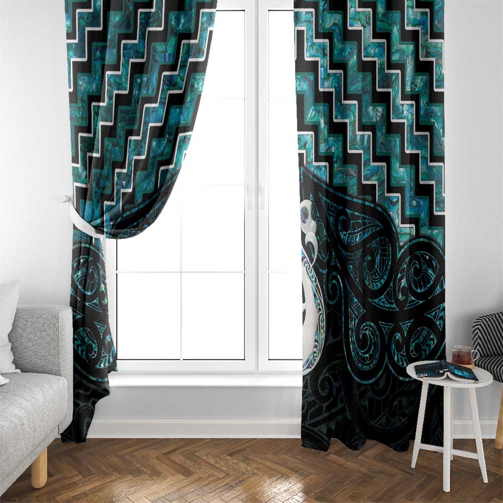 New Zealand Maori Window Curtain Poutama Manaia Turquoise Paua Shell LT05 - Polynesian Pride