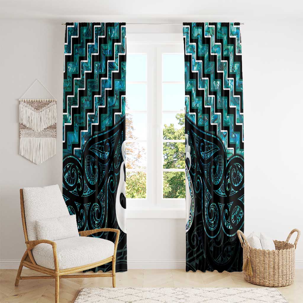 New Zealand Maori Window Curtain Poutama Manaia Turquoise Paua Shell LT05 - Polynesian Pride