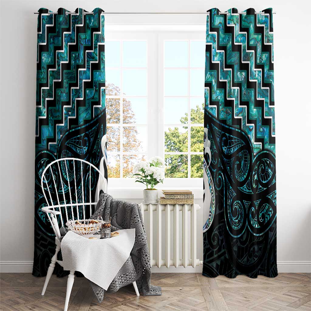 New Zealand Maori Window Curtain Poutama Manaia Turquoise Paua Shell LT05 - Polynesian Pride