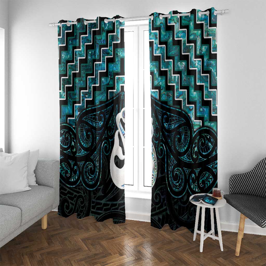 New Zealand Maori Window Curtain Poutama Manaia Turquoise Paua Shell LT05 With Grommets Turquoise - Polynesian Pride