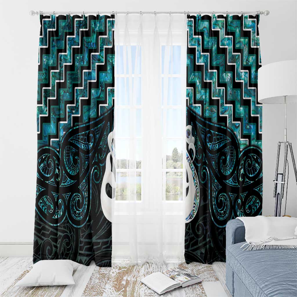 New Zealand Maori Window Curtain Poutama Manaia Turquoise Paua Shell LT05 - Polynesian Pride