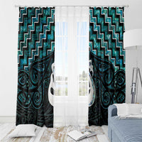 New Zealand Maori Window Curtain Poutama Manaia Turquoise Paua Shell LT05 - Polynesian Pride