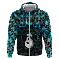 New Zealand Maori Zip Hoodie Poutama Manaia Turquoise Paua Shell